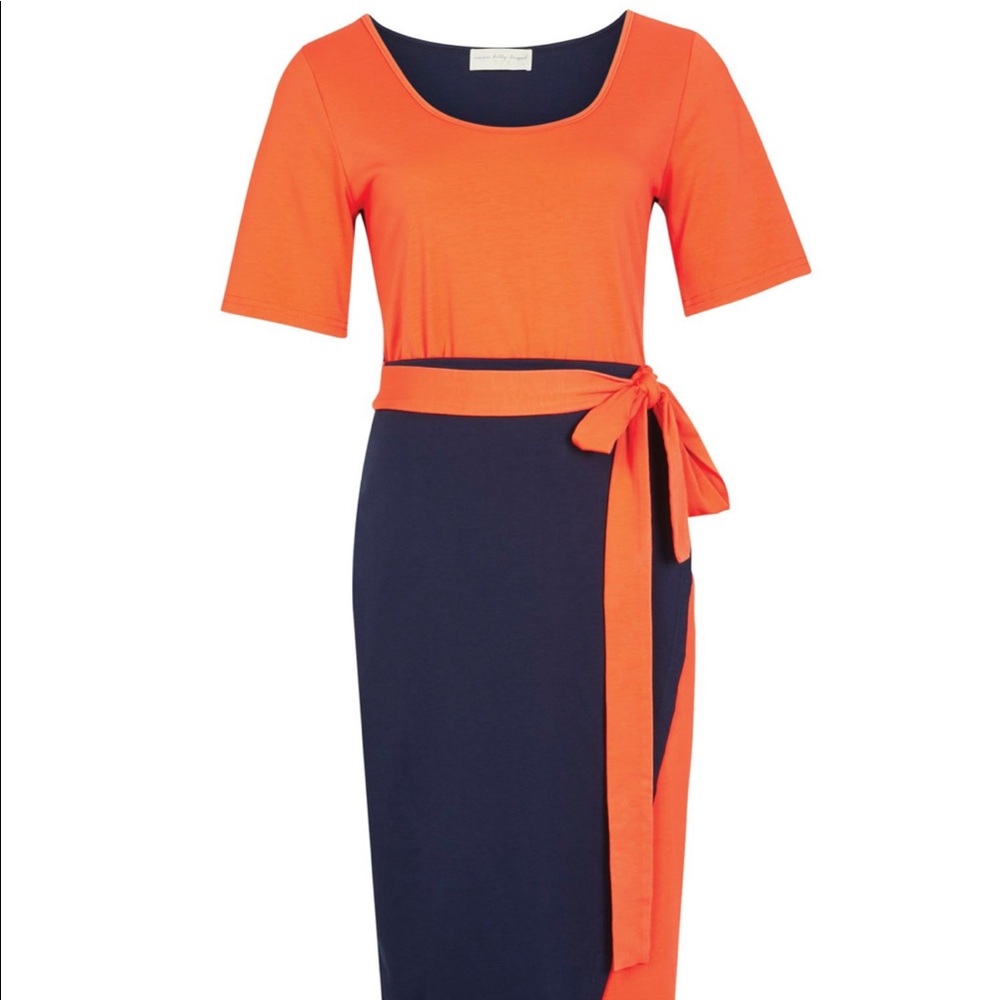Jersey Splice Dress, Orange & Navy